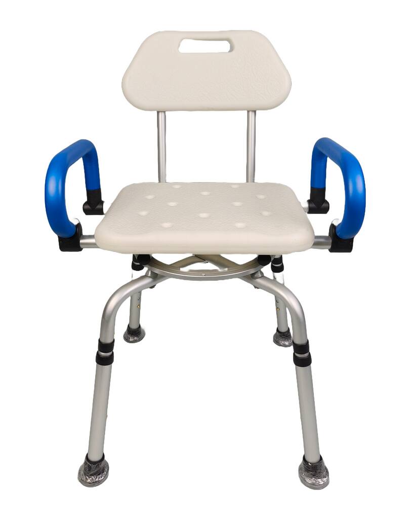 Alt View 1. iLIVING - ILG-608 Waterproof Aluminum Shower Chair with Rotating Seat Backrest and Padded Armrests - White.
