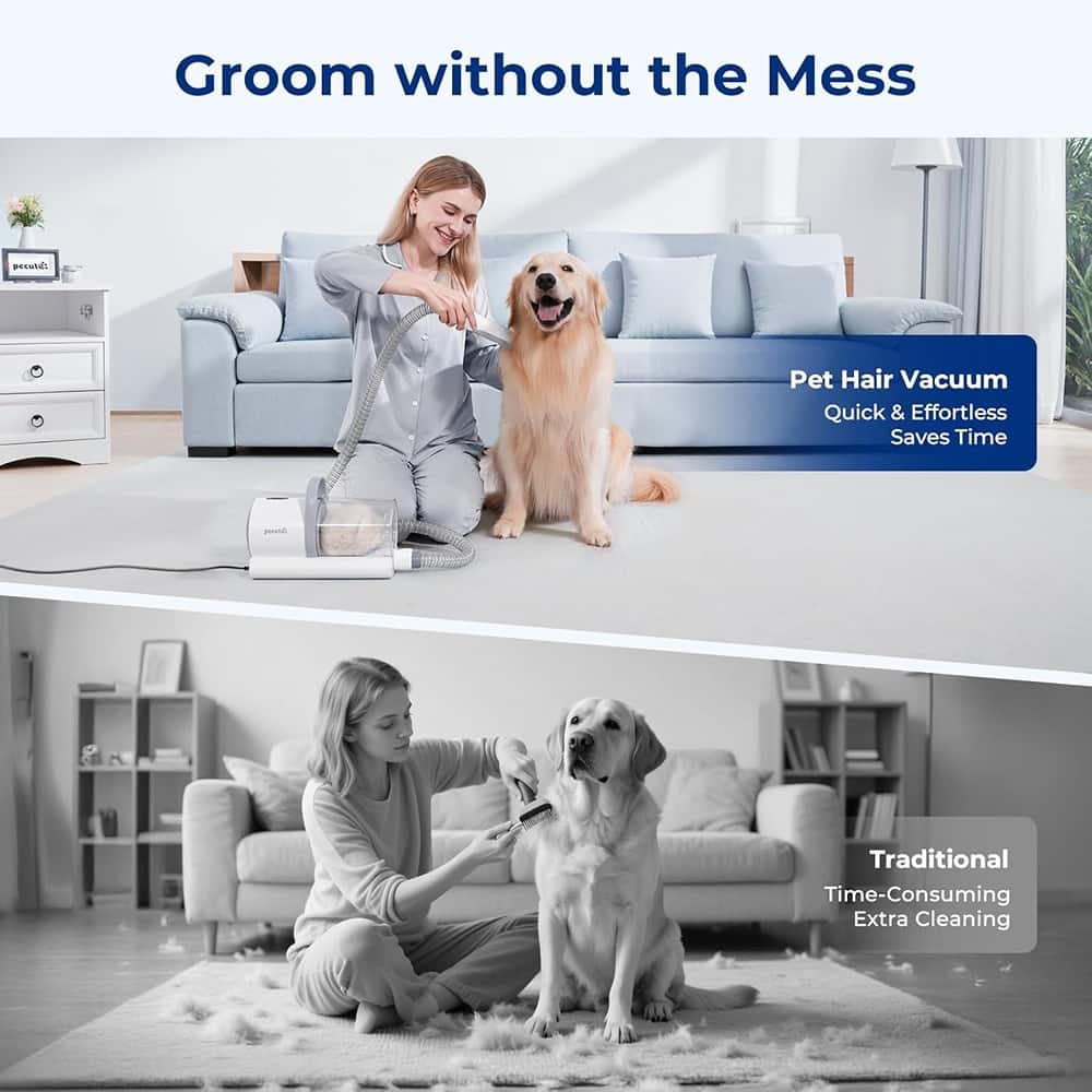 THIRSTY TURTLE - 4-in-1 Dog Grooming Kit with Vacuum, Clippers, Brush, 12000Pa Pet Hair Collector and 1.5L Dust Cup