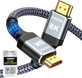 Core Tech - 8K Ultra High Speed HDMI 2.1 Cable with eARC and HDR, 48Gbps - 10 ft - Gray