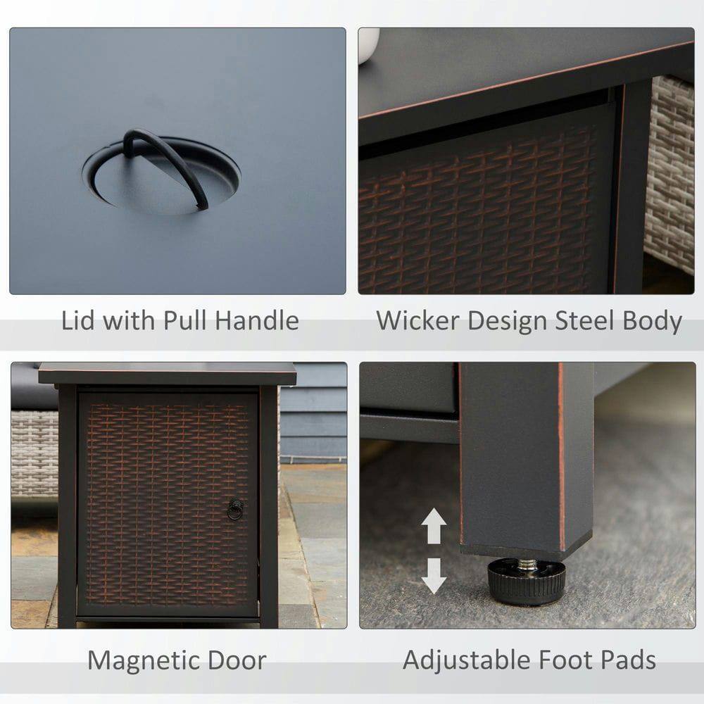 Lid with Pull Handle  
Wicker Design Steel Body  
Magnetic Door  
Adjustable Foot Pads