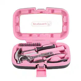 Stalwart - 15-Piece Household Hand Tool Set with Carry Case Tool Kit with Screwdrivers, Pliers, and Wrenches Great for Home or Car - Pink