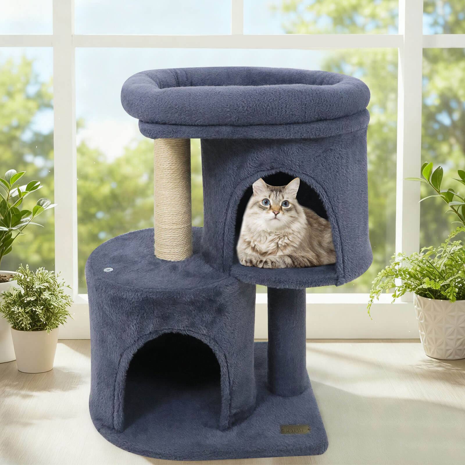 Alt View 4. Costway - Costway 26" Small Cat Tree with Large Padded Plush Perch, 2 Condos, Sisal Scratching Posts.
