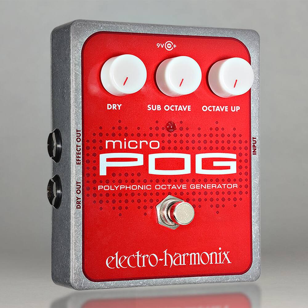 9V +  
micro POG  
POLYPHONIC OCTAVE GENERATOR  
electro-harmonix  

DRY  
SUB OCTAVE  
OCTAVE UP  

DRY OUT  
EFFECT OUT  
INPUT  

micro POG  
POLYPHONIC OCTAVE GENERATOR  
electro-harmonix