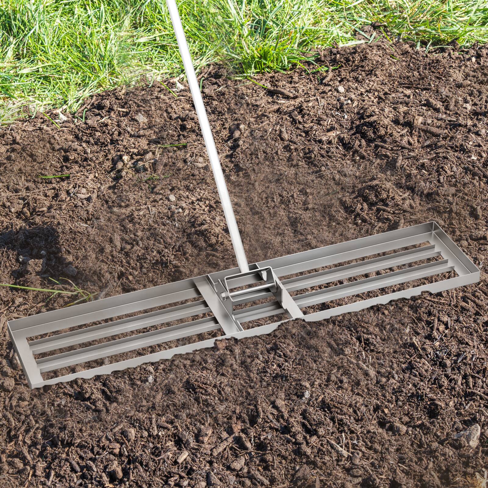 Alt View 4. Gymax - Gymax 30'' x 10'' Heavy Duty Lawn Level Tool for Soil w/ 67'' Handle Dirt Ground Leveler Silver - Silver.