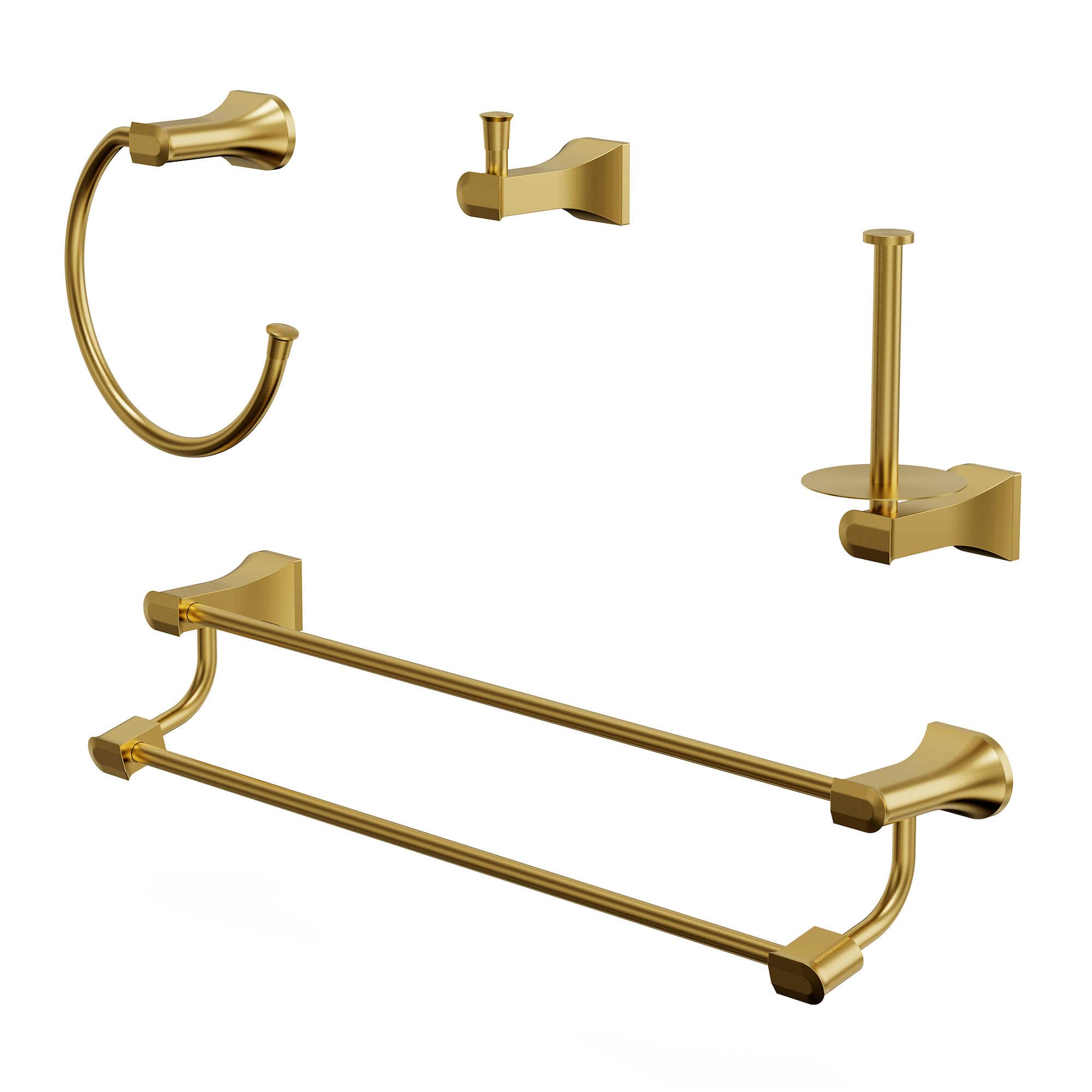 GRANDJOY - 4-Piece Bathroom Hardware Set with 23-Inch Double Towel Bar Stainless Steel Wall Mount - Brushed Gold