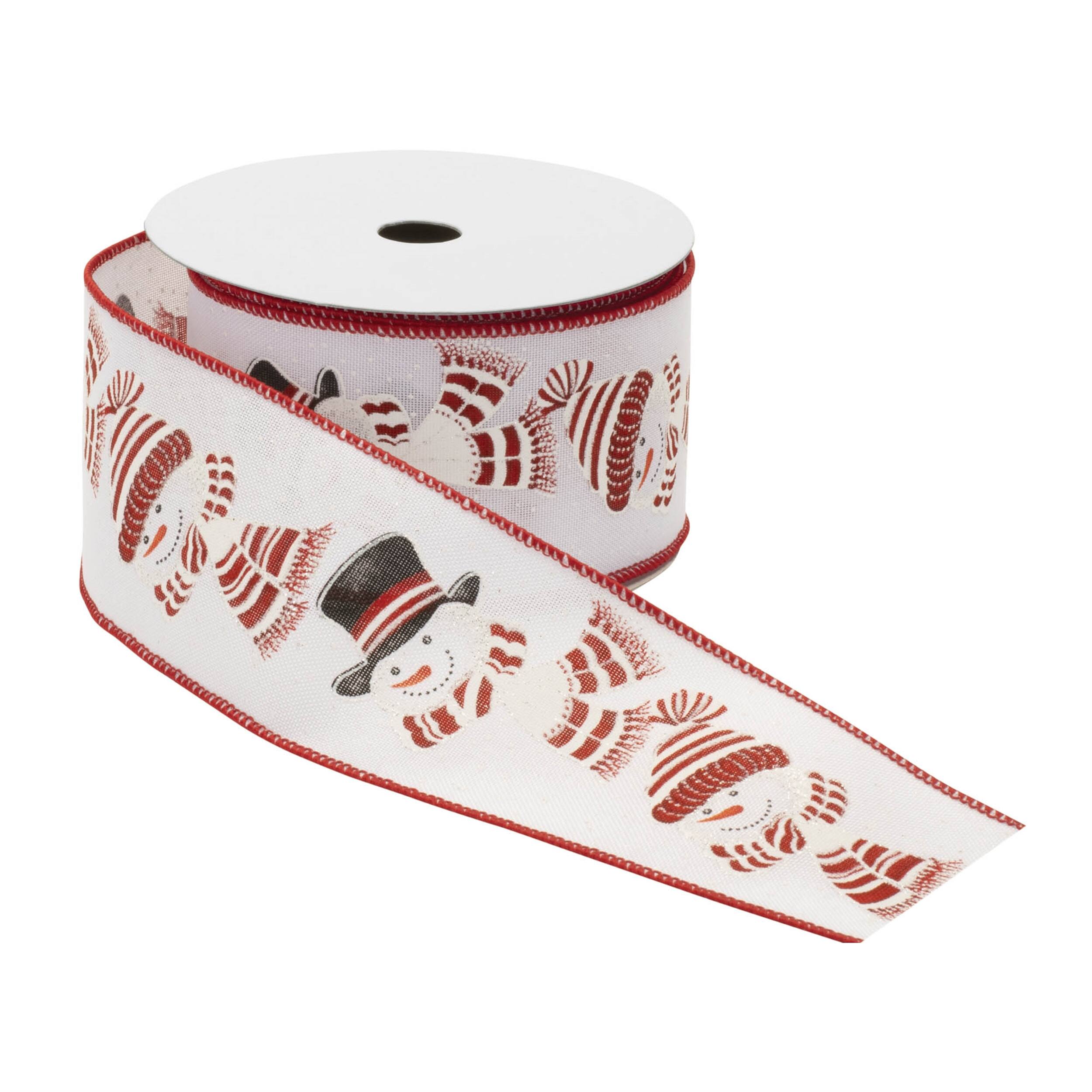 Angle. BreeBe - Glittered Snowman Wired Ribbon (Set of 2) - White, Red.