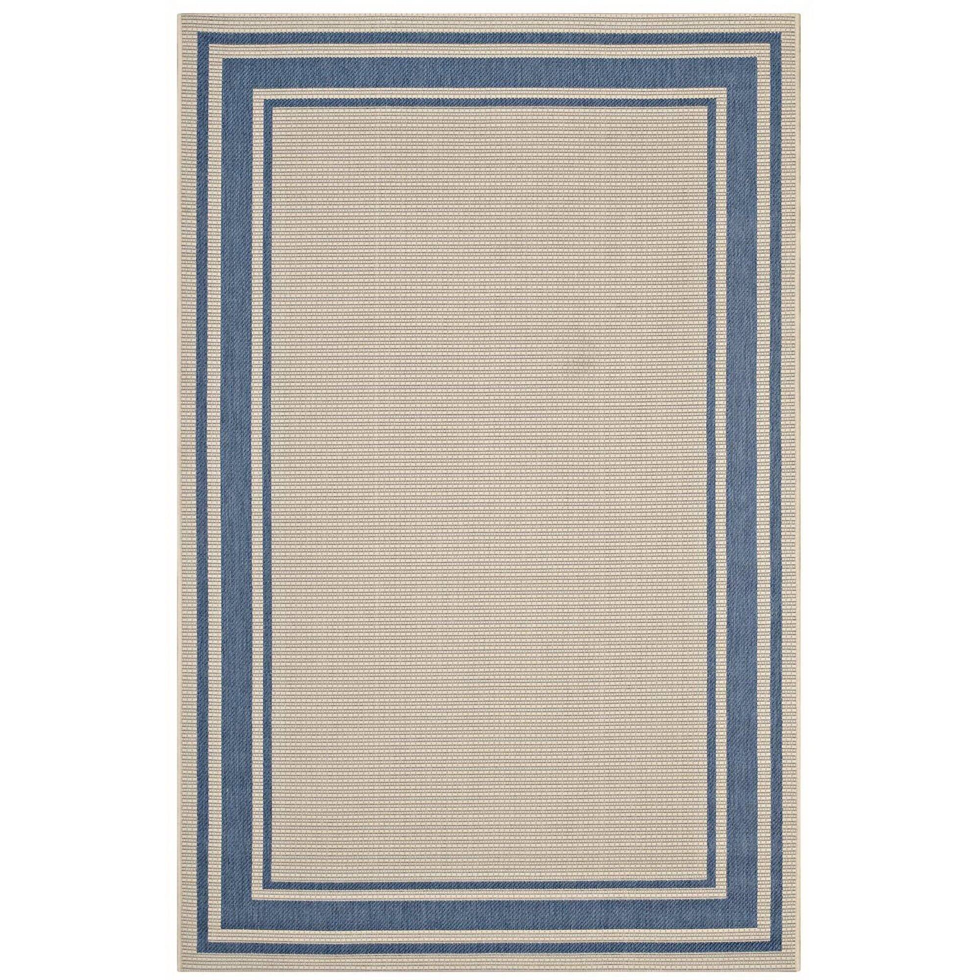 Angle. Modway - Rim Solid Border Indoor and Outdoor Area Rug - Blue and Beige.