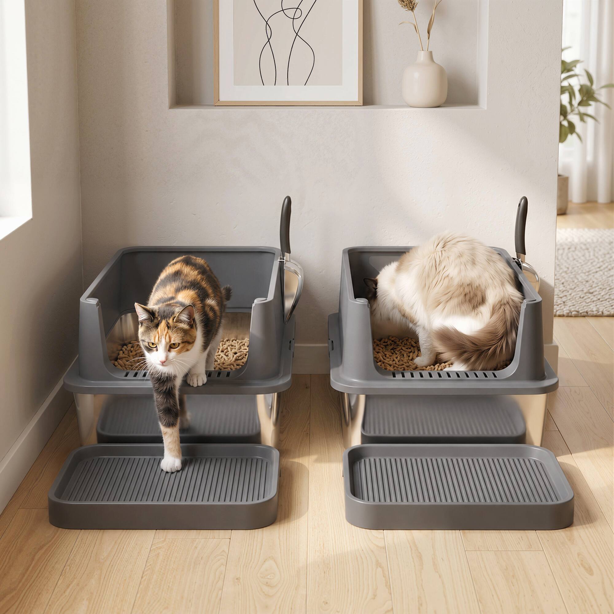 Alt View 8. Pawhut - Pack XL Stainless Steel Litter Box - Dark gray, silver.