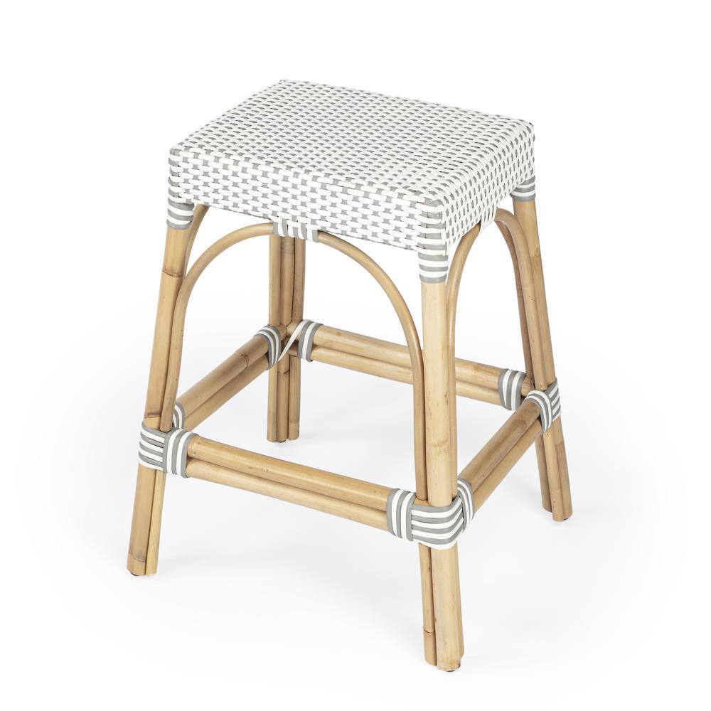 Alt View 2. Butler Specialty - Robias Rectangular Rattan 24.5" Counter Stool - Gray And White Dot.