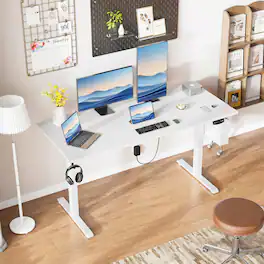 Furnulem - 55 Inches Electric Height Adjustable Standing Desk Ergonomic Home Office Desk - White