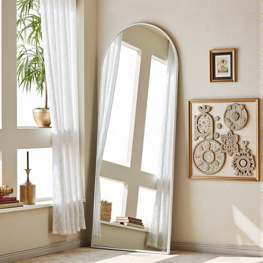 Alt View 3. Hanke - Floor Full Length Mirror Arched Body Hanging Or Leaning Standing Wall Mounted With Aluminum Frame Bedroom - Gold 70"L x 26"W.