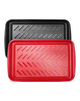 VEVOR - Plastic Serving Trays, 2-Pack Grilling Prep and Serve Trays with Handles , 17x10.35 Inch Anti-Slip Melamine Food Tray - One all black, one all red