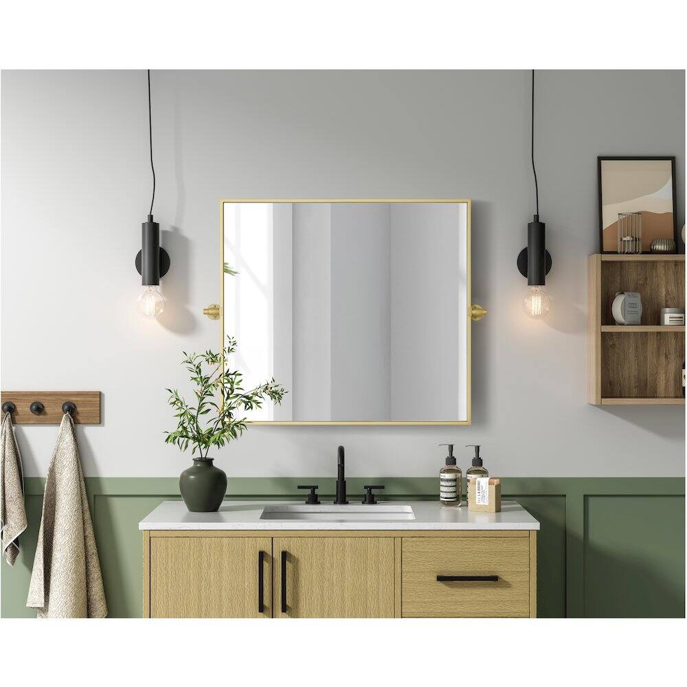 Alt View 2. Elegant Kitchen and Bath - Amoura 27X30 Pivot Mirror In Brass - Brass.