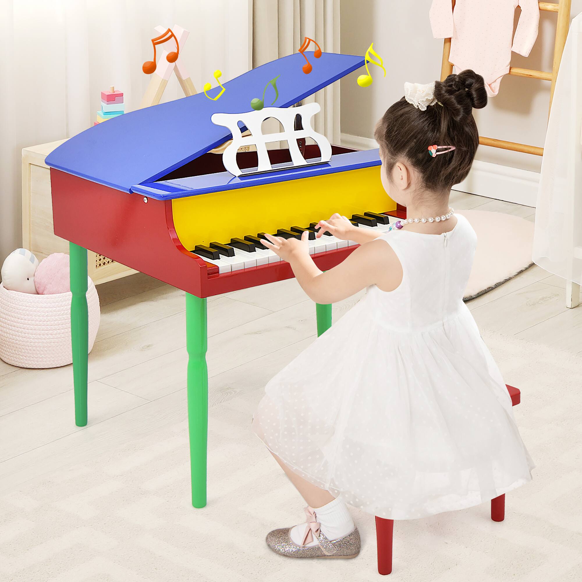 Alt View 1. Gymax - Gymax 30-Key Classic Baby Grand Piano Toddler Toy Wood w/ Bench & Music Rack Colorful - Multicolor.