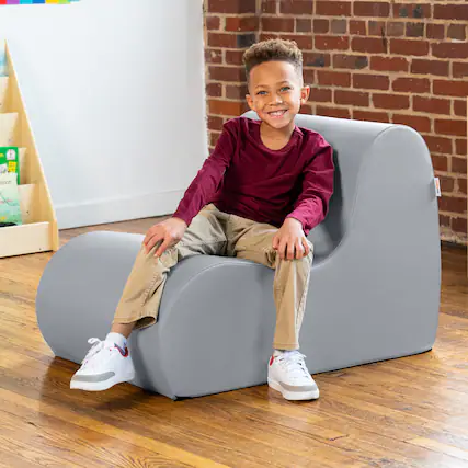 Front. Jaxx - Jaxx Midtown Medium Classroom Soft Foam Chair - Premium Vinyl Cover - Submarine Grey - Submarine Grey.