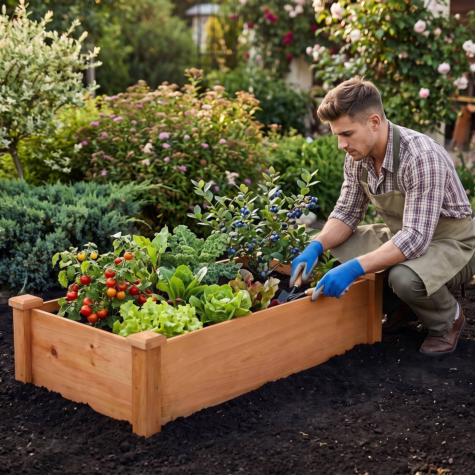 Alt View 5. Costway - Costway Wooden Raised Garden Bed Rectangular Planter Box for Vegetables Fruits Flowers - Orange.