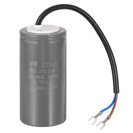 Unique Bargains - CD60 Run Capacitor 350uF 450V 5% Motor Starting with 2 Wires for Air Compressor Washing Machine - Gray
