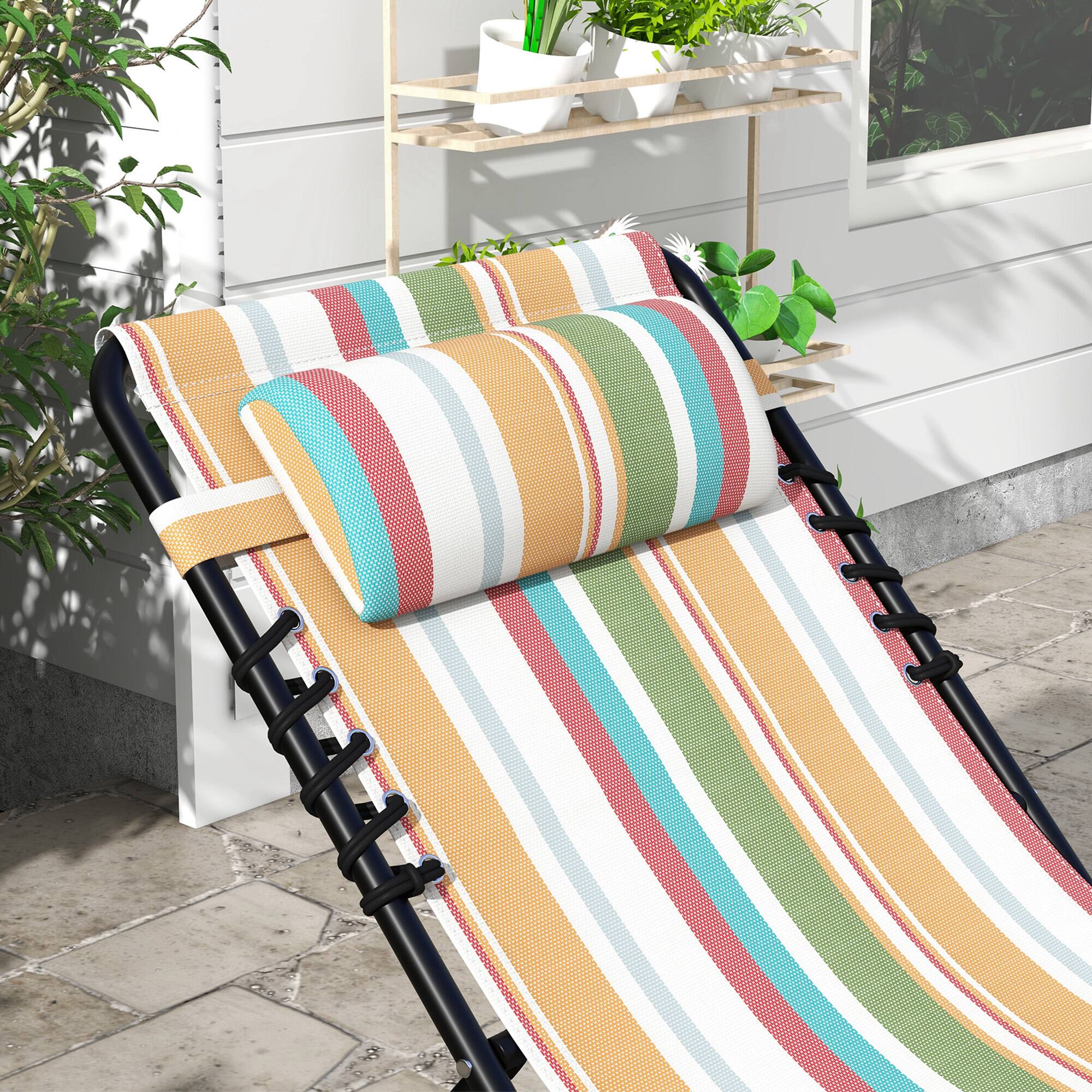 Alt View 7. Outsunny - Folding Chaise Lounge Chair Set of 2, Patio Sun Tanning Chair, Outdoor Chaise Lounger with 4-Position Reclining Back - Rainbow Striped.