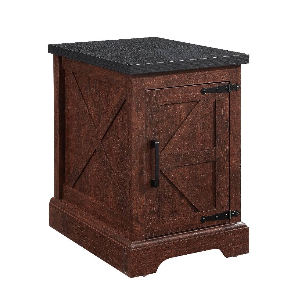 Alt View 10. Loheer - Loheer Farmhouse End Table Rustic Nightstand Oak Side Table with Barn Door Adjustable Shelf for Living Room Bedroom - Oak.