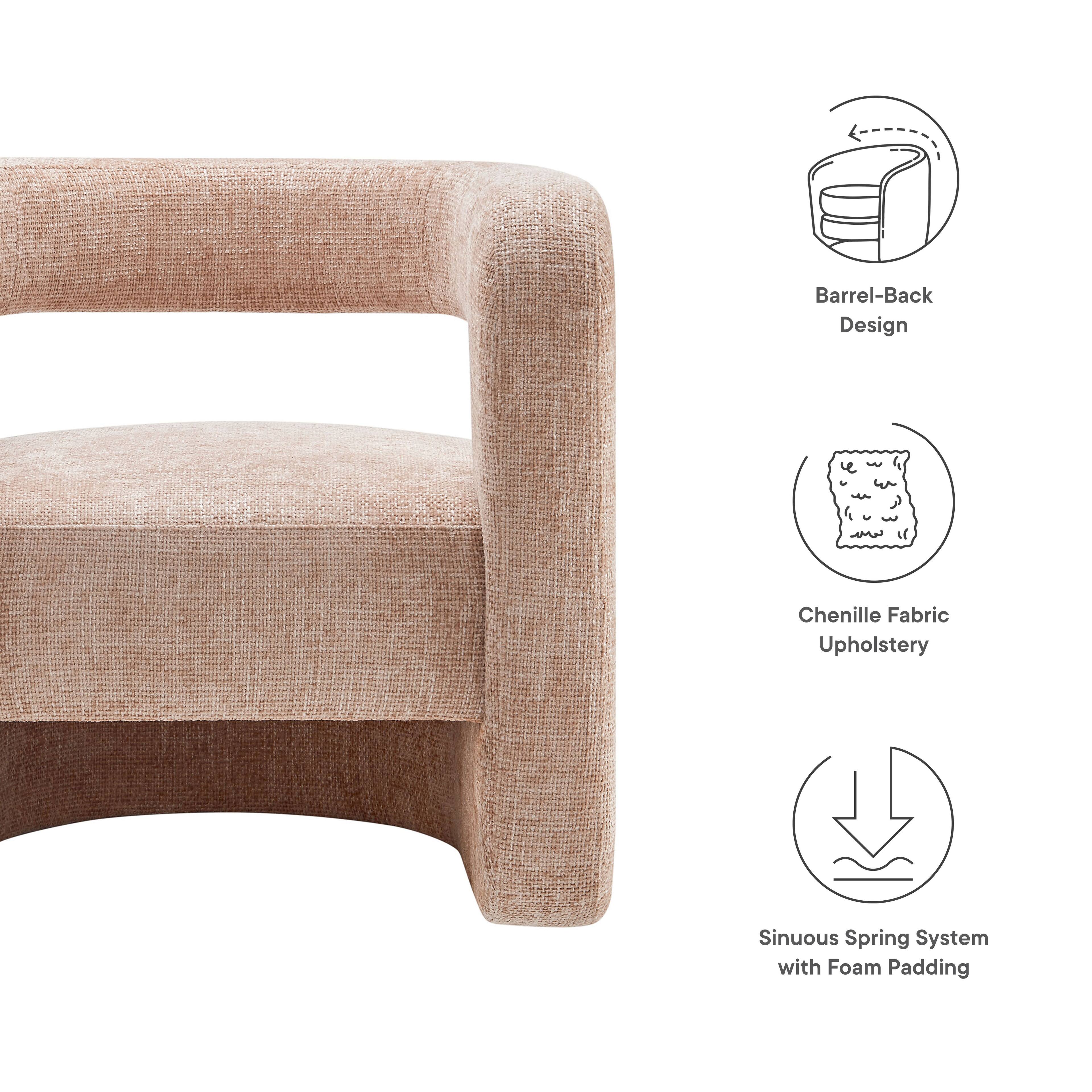 Barrel-Back Design  
Chenille Fabric Upholstery  
Sinuous Spring System with Foam Padding