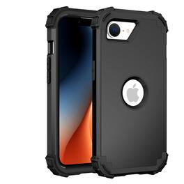 Dteck - Rugged Case for Apple iPhone 17e/16e,Shockproof Soft Silicone Bumper Hard PC Back Cover,3-Layers Protective Shell - Black