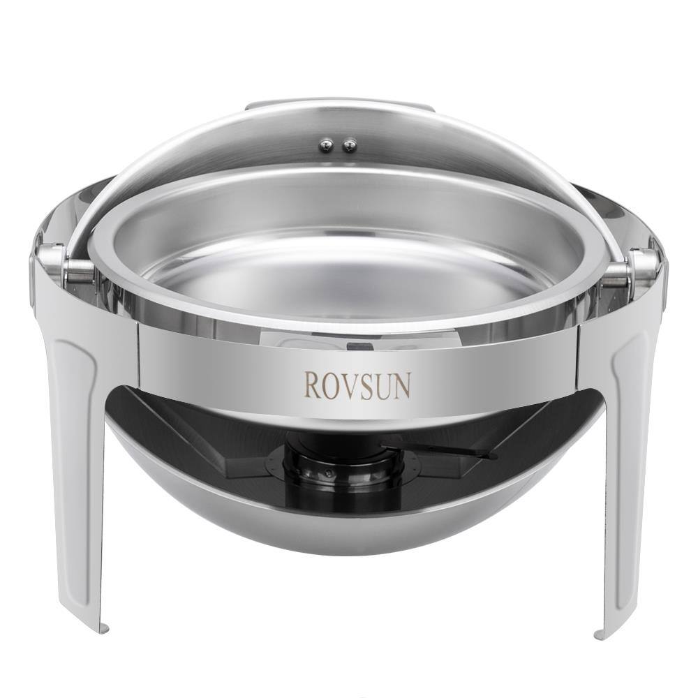 Back. Winado - Chafing Dish Buffet Set 6 QT Roll Top Stainless Steel Chafer with Food Pan, Water Pan, Fuel Holder for Hotel Breakfast - Silver.