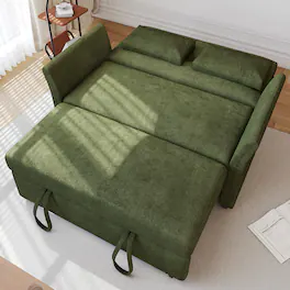 Vipbear - 3-in-1 Convertible Sofa Bed, Pull Out Sleeper Sofa with Side Pocket,Tool-Free Assembly,Green - Green