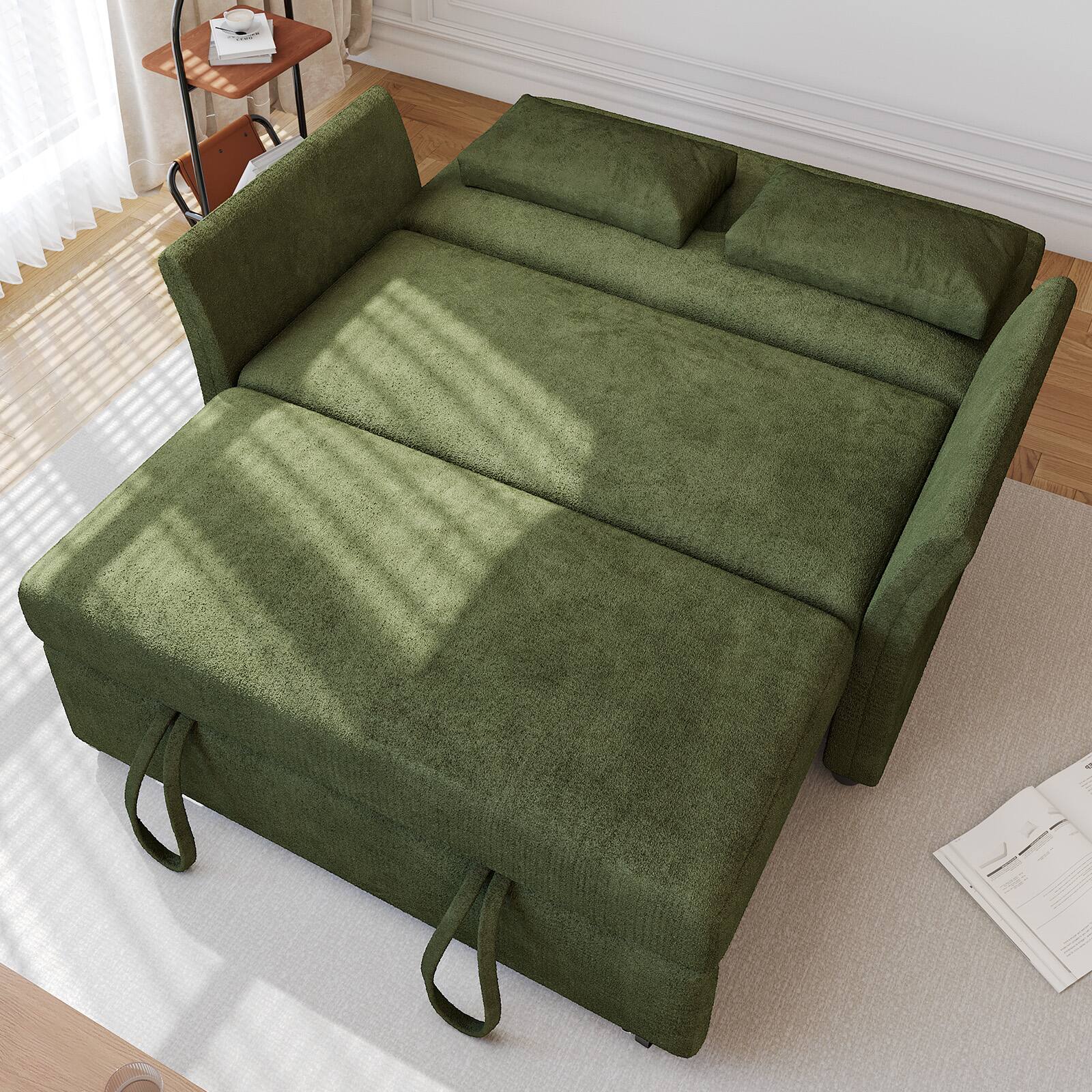 Vipbear - 3-in-1 Convertible Sofa Bed, Pull Out Sleeper Sofa with Side Pocket,Tool-Free Assembly,Green - Green