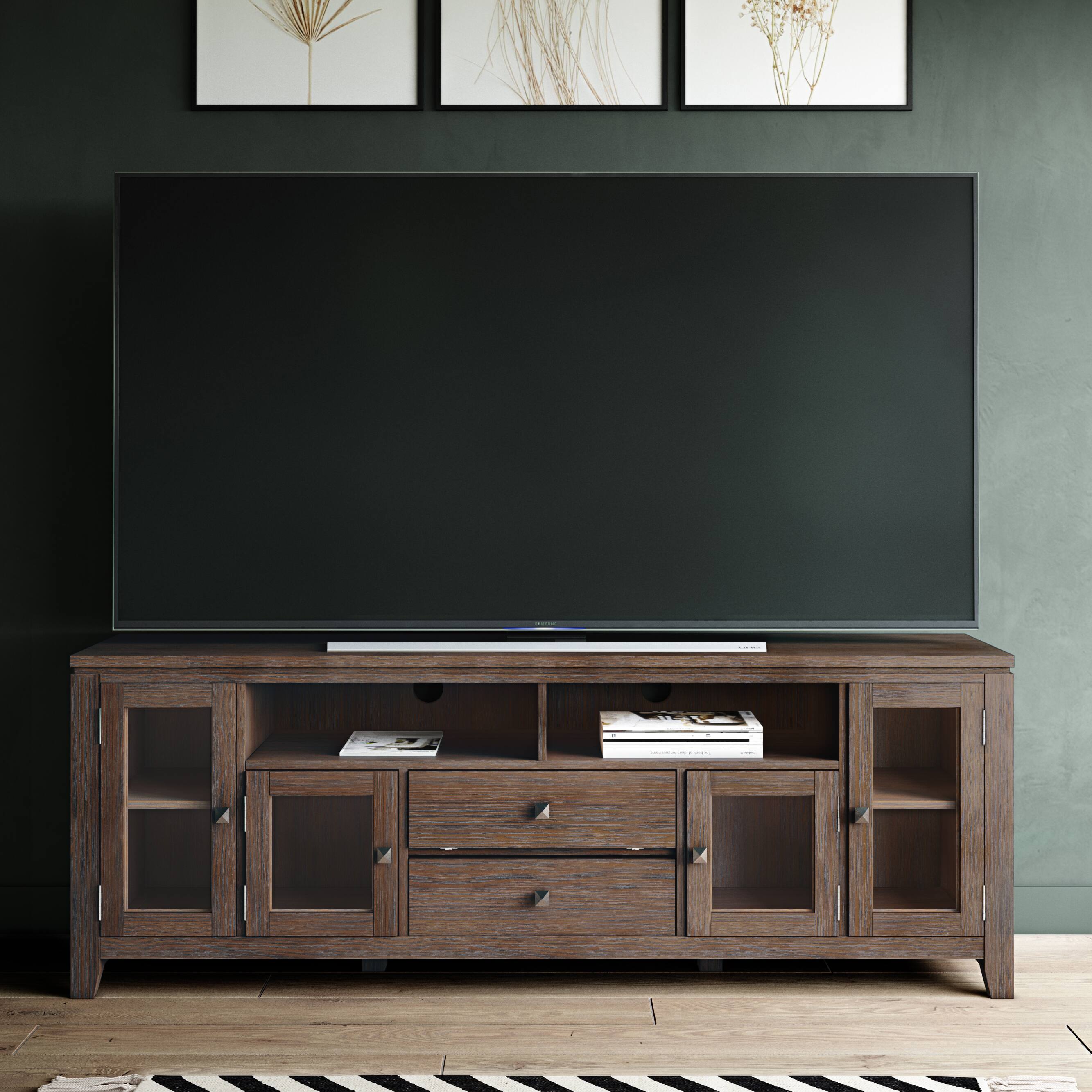 Angle. Simpli Home - Cosmopolitan SOLID WOOD 72 inch Wide TV Media Stand in Farmhouse Brown For TVs up to 80 inches - Farmhouse Brown.