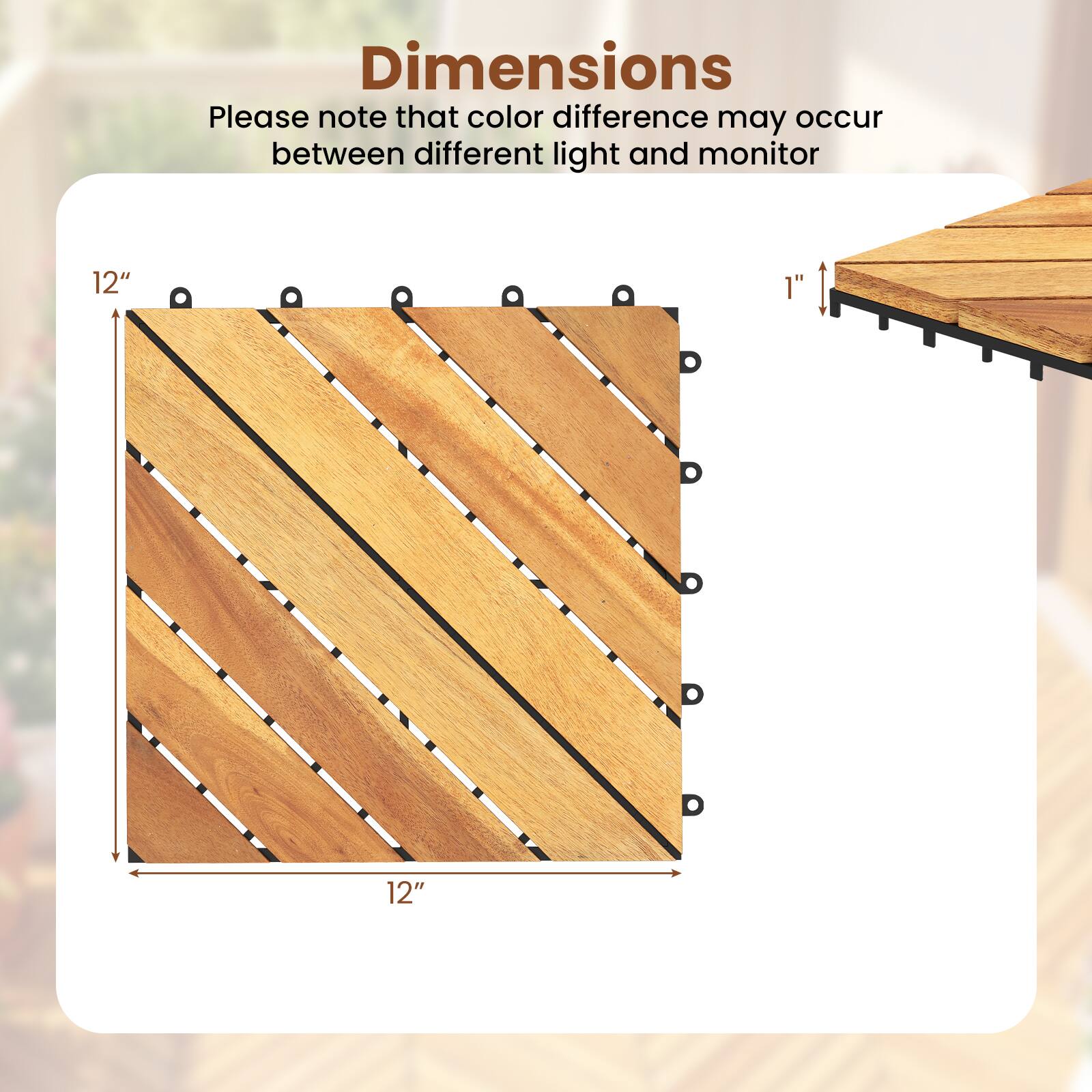 Dimensions  
Please note that color difference may occur between different light and monitor  
12" x 1"