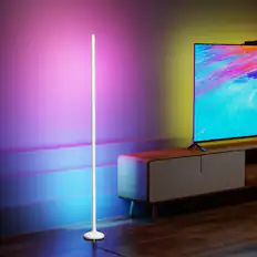 Front. PRIMEPLUS - 55inch RGBIC Floor Lamp, 16W Smart Corner Floor Lamp with Remote and App Control, Light Bulbs - White.