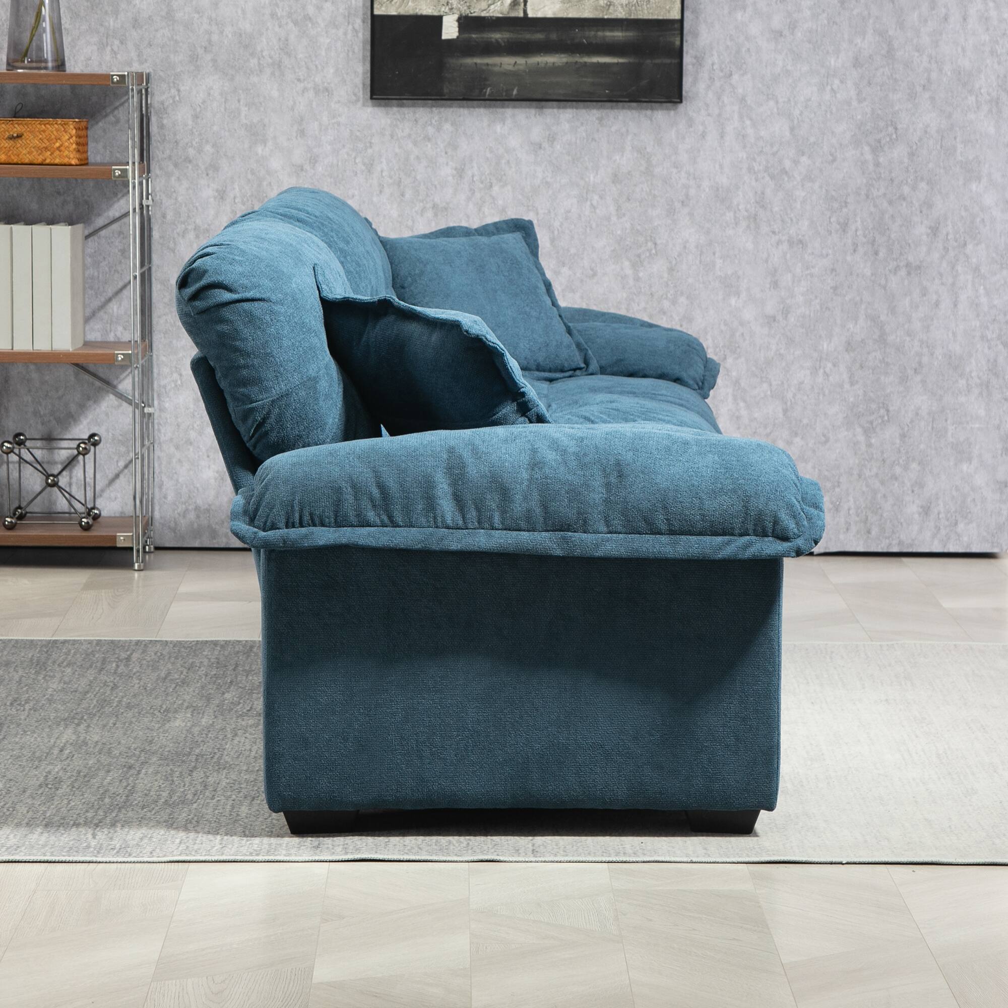 Back. Tiramisubest - 84"Chenille Sofa,Loveseat Deep Seat Sofa Couch with Pillows & Memory Foam for Living Room,Apartment,Office Lounge-Blue - Blue.