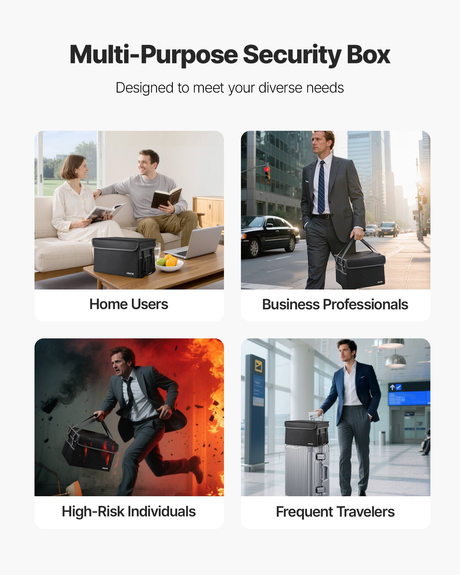 Multi-Purpose Security Box  
Designed to meet your diverse needs  

- Home Users  
- Business Professionals  
- High-Risk Individuals  
- Frequent Travelers