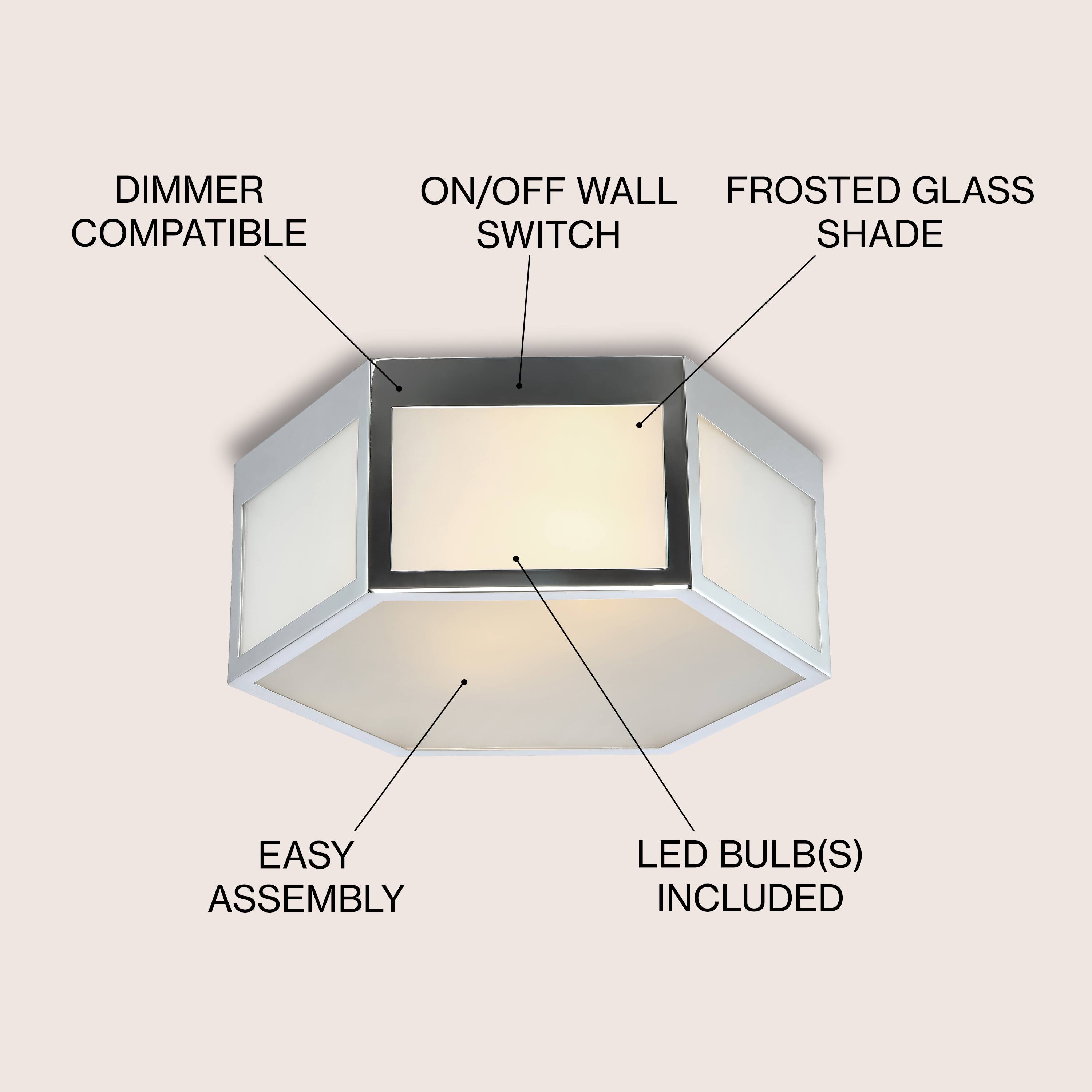 DIMMER COMPATIBLE ON/OFF WALL SWITCH FROSTED GLASS SHADE EASY ASSEMBLY LED BULB(S) INCLUDED