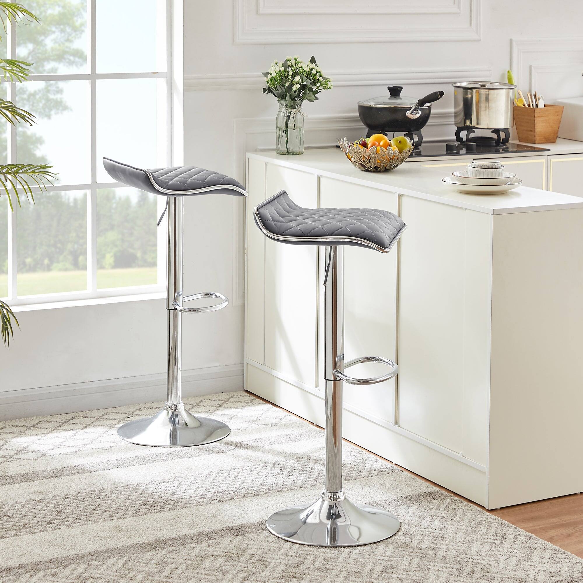 Alt View 1. Vecelo - Adjustable Bar Stools Set of 2, Bar Height Stools for Kitchen Counter - Grey.