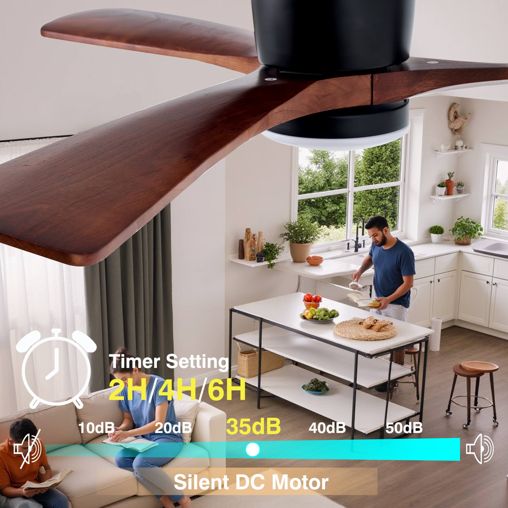 Timer Setting  
2H / 4H / 6H  

10dB 20dB 35dB 40dB 50dB  

Silent DC Motor