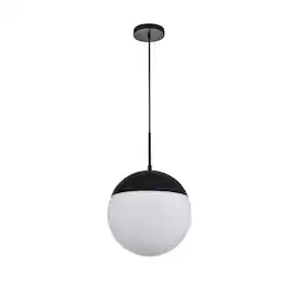 Living District - Eclipse 1 Light Black Pendant With Frosted White Glass - Black And Frosted White