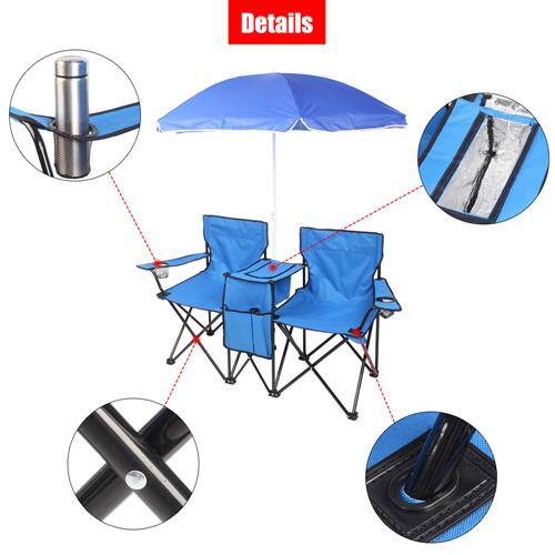 Alt View 3. Winado - Folding Beach Chairs with Umbrella, 2-Camping Chairs with Canopy, Cooler Fold-Up Table, Carrying Bag for Adults Outdoor - Blue.