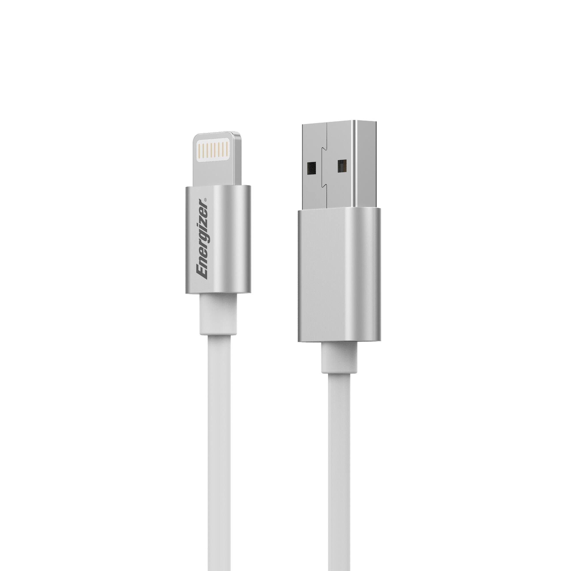 Front. Energizer - Energizer Ultimate Braided USB Cable, Lightning to USB, 4 Ft Durable Cord, Aluminum Alloy Shell - White.