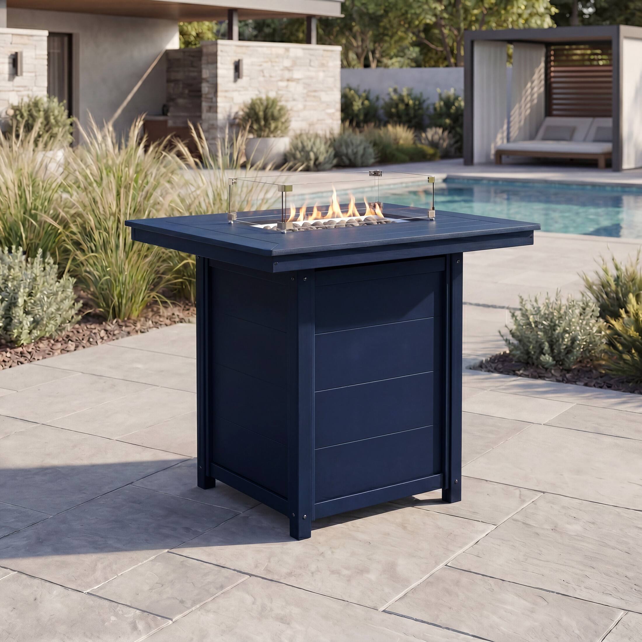 Angle. WestinTrends - WestinTrends Helios 46" Modern Outdoor Patio Gas Propane Rectangle Fire Pit Table - Navy Blue.