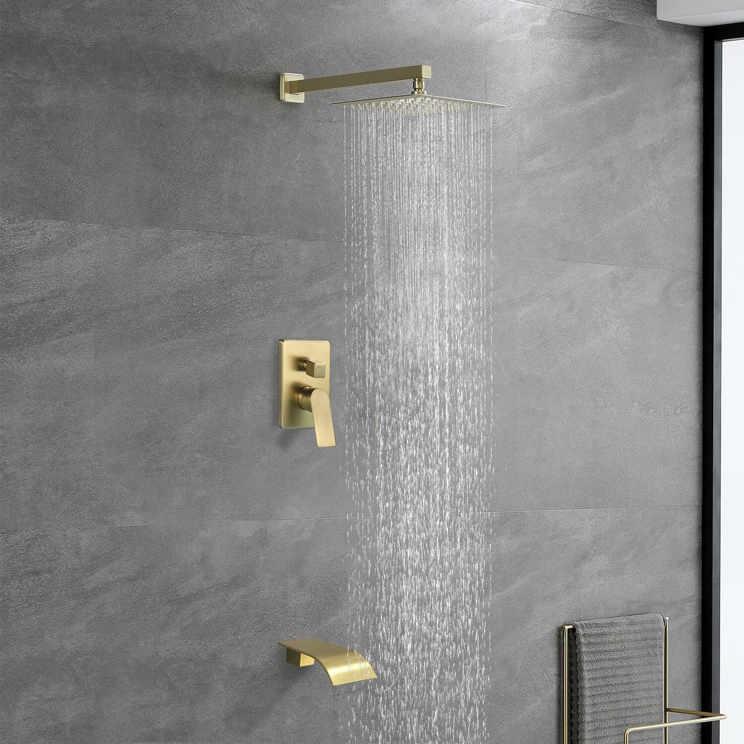 Alt View 9. Boyel Living - Single Handle 1 Spray Tub and Shower Faucet with 10 Inch Square Fixed Shower in Brushed Gold Valve Included - Brushed Gold.