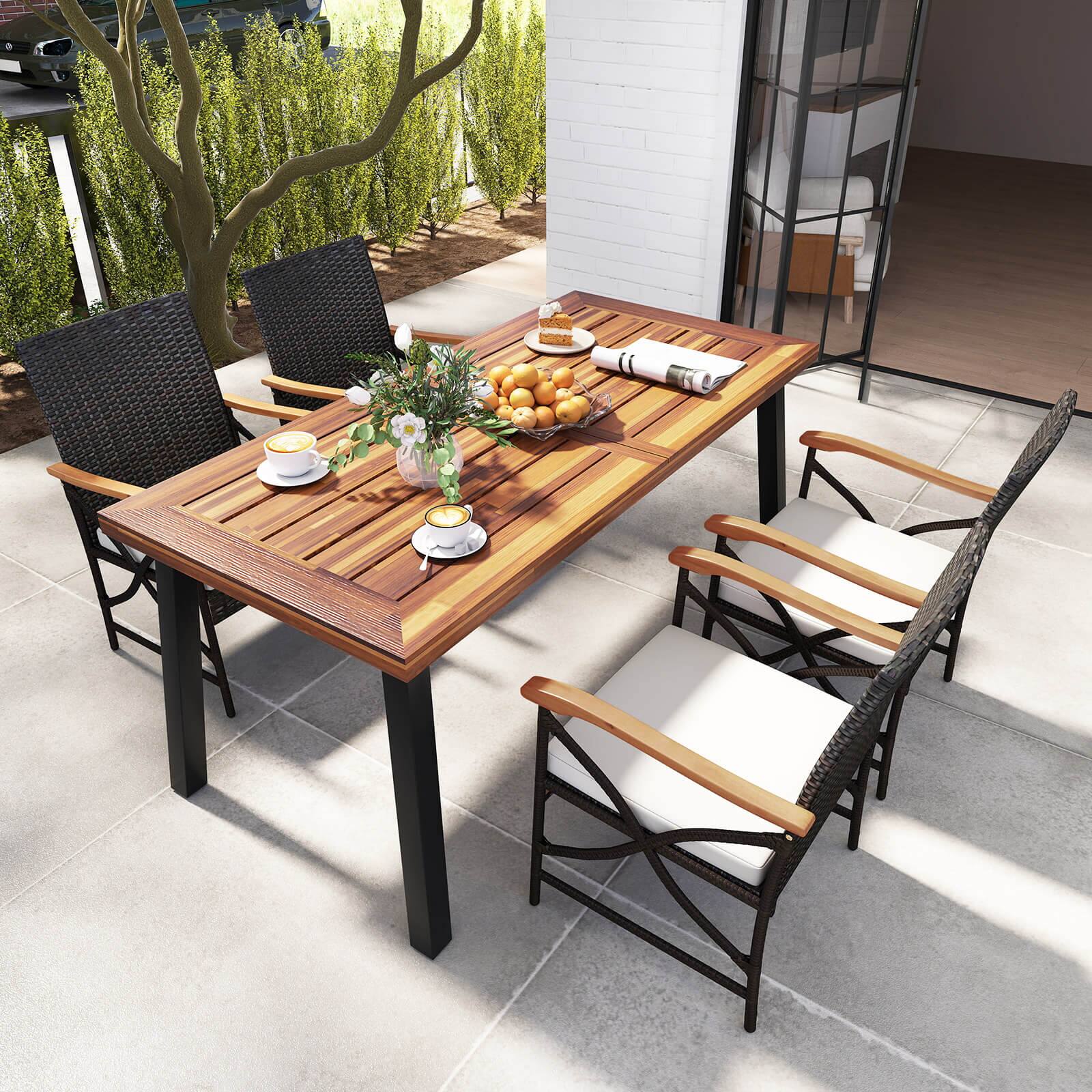 Alt View 1. Costway - Costway Wicker Dining Chair Set of 2 with Wood Armrests & Curved Backrest, Soft Cushion - Mix Brown,Off White.