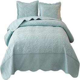 MarCielo - 2/3 Piece 100% Cotton Oversized Bedspread Lightweight Quilt Set - Mint Green