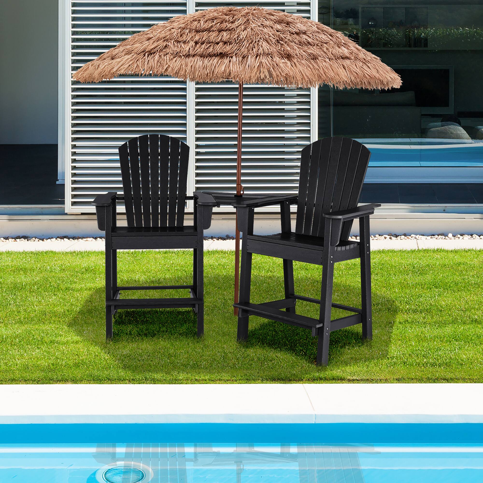 Alt View 2. Costway - Costway 2pcs HDPE Tall Adirondack Chair Barstools Connecting Tray Patio Footrest - Black.