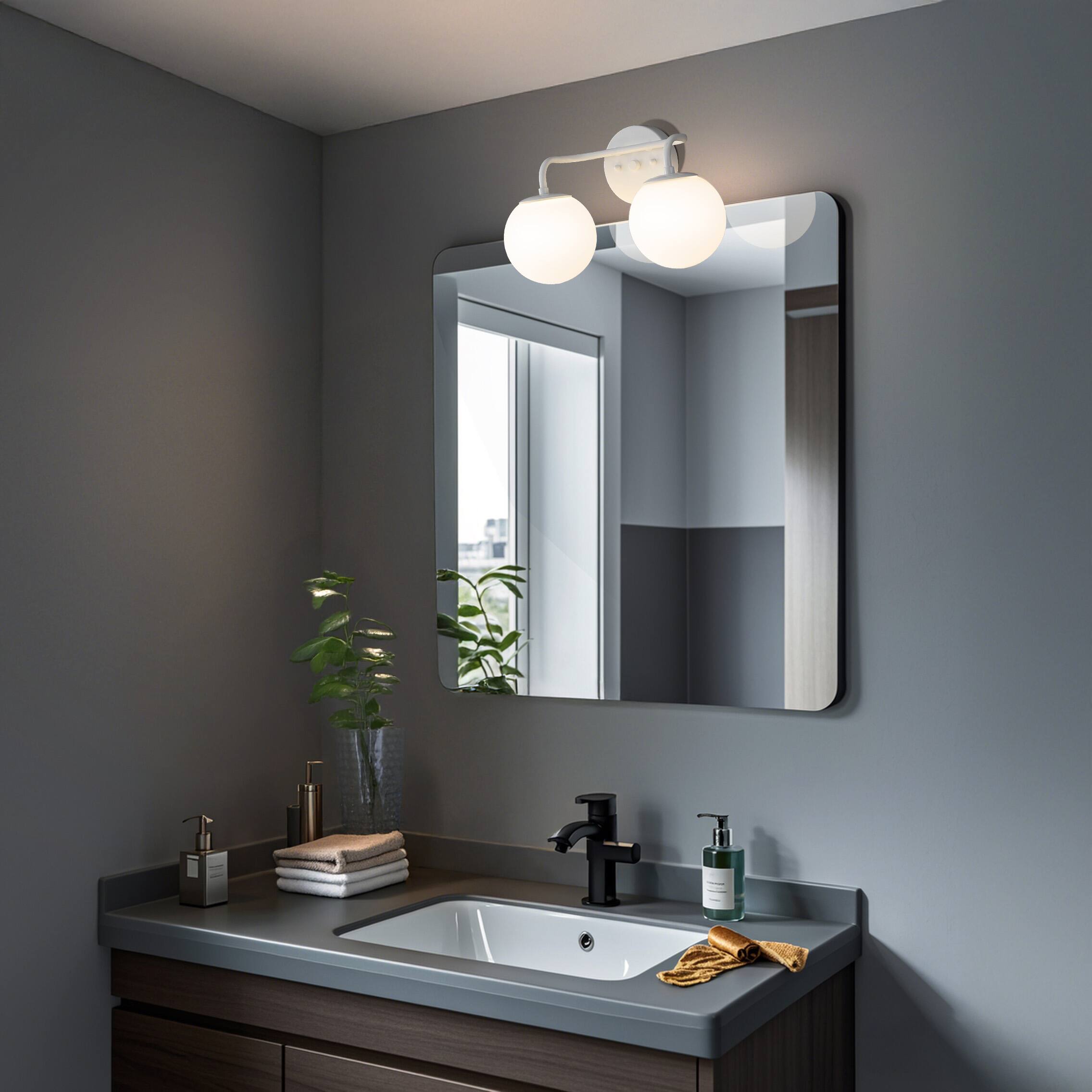 Alt View 7. Jonathan Y - Louis Parisian Globe 15" 2-Light Metal/Frosted Glass Modern Contemporary LED Vanity Light, White - White.