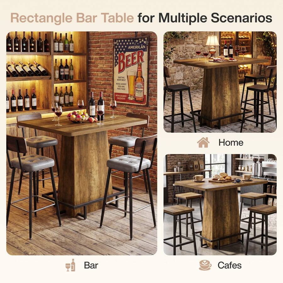 Rustic Steel Bar Tribesigns Industrial Bar Table with Engineered Wood Construction ...