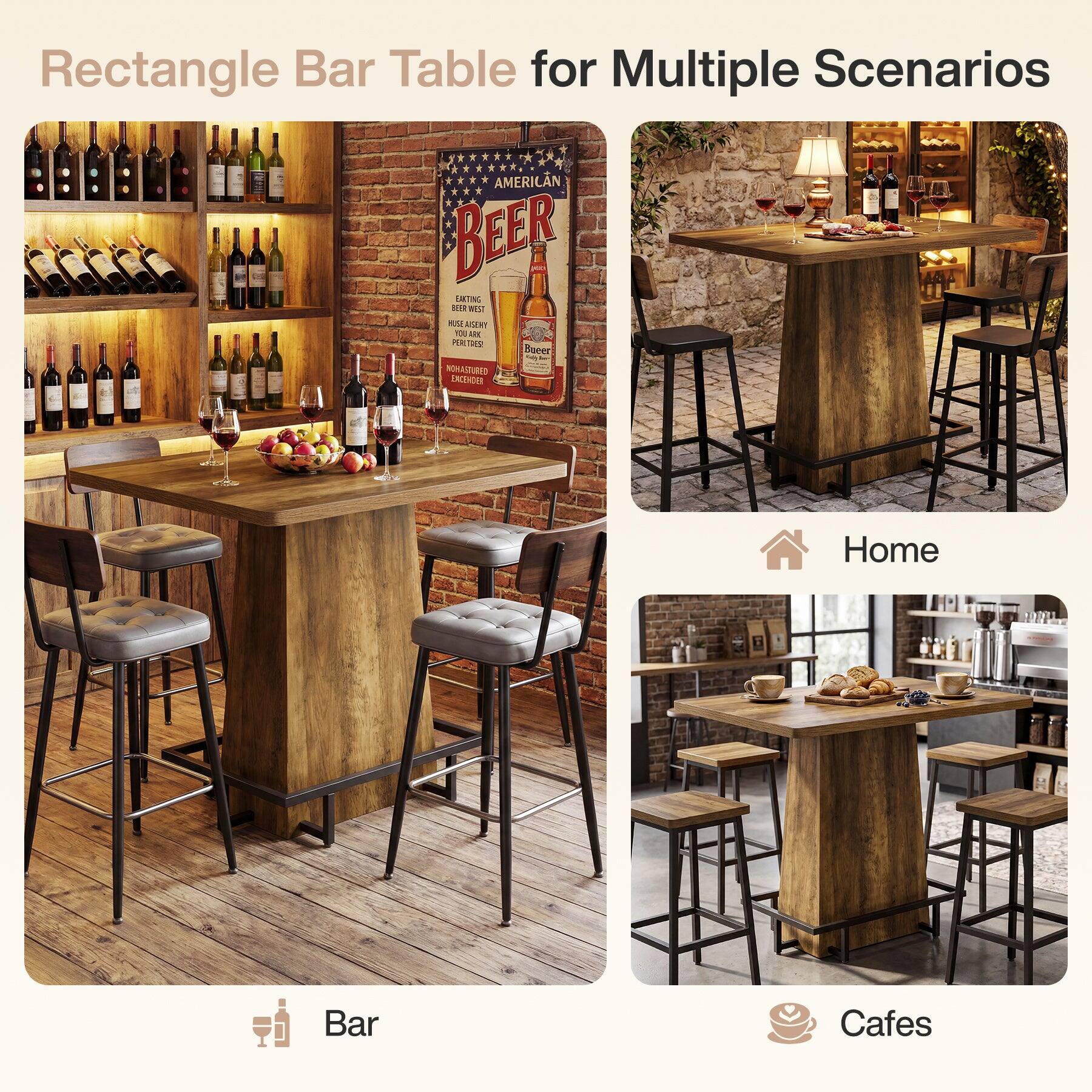 Tribesigns Industrial Bar Table with Engineered Wood Construction ...