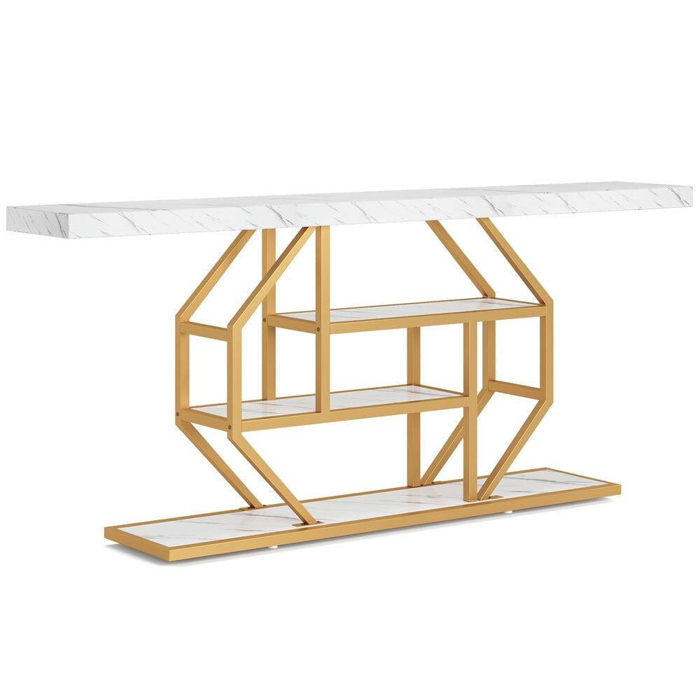 Left. Kadyn - Entryway Table, Console Sofa Table,4-Tier Console Table, 70.9 inch Sofa Table Accent Table with Storage Shelves - White.