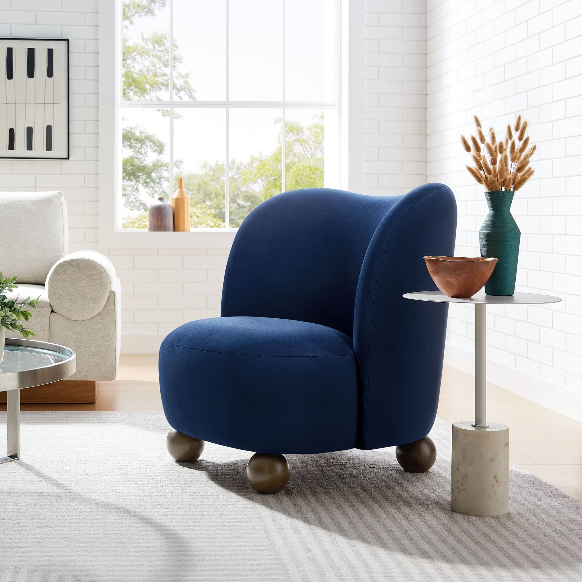 Monroe Performance Velvet Accent Chair by Modway - Midnight Blue Walnut
