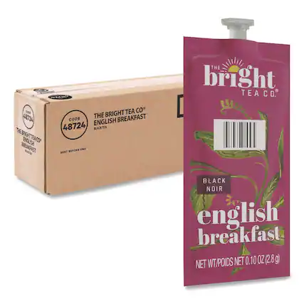 THE BRIGHT TEA CO
ENGLISH BREAKFAST
BLACK TEA
CODE 48724
BEST BEFORE END
NET WT/POIDS NET 0.10 OZ (2.8 g)